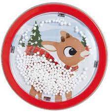 Rudolph the Red Nosed Reindeer Snow Globe Tin Candy Cane Treats