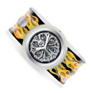 Watchitude Slap Bracelet Watch Hot Tire Fire Flame Wheels Limited Edition